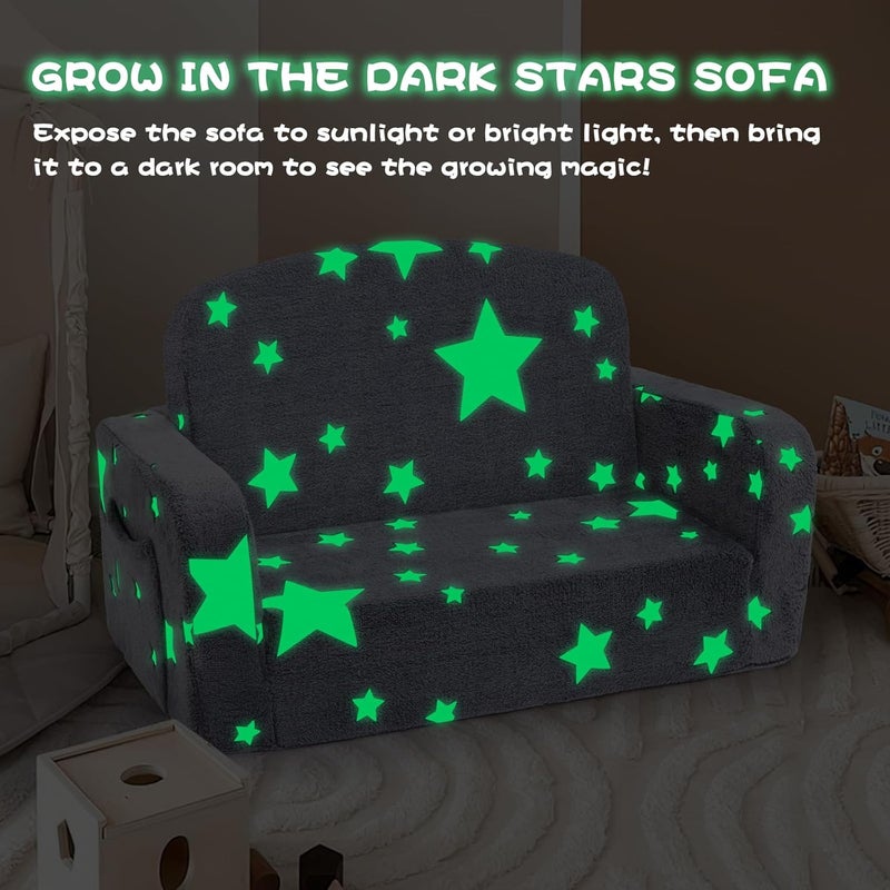 Foryoomi Extra Wide Kids Couch, 2-in-1 Soft Couch with Blanket, Glow in The Dark, Comfy Chair with Cloud Pillow, Convertible Sofa, Star - Image 4